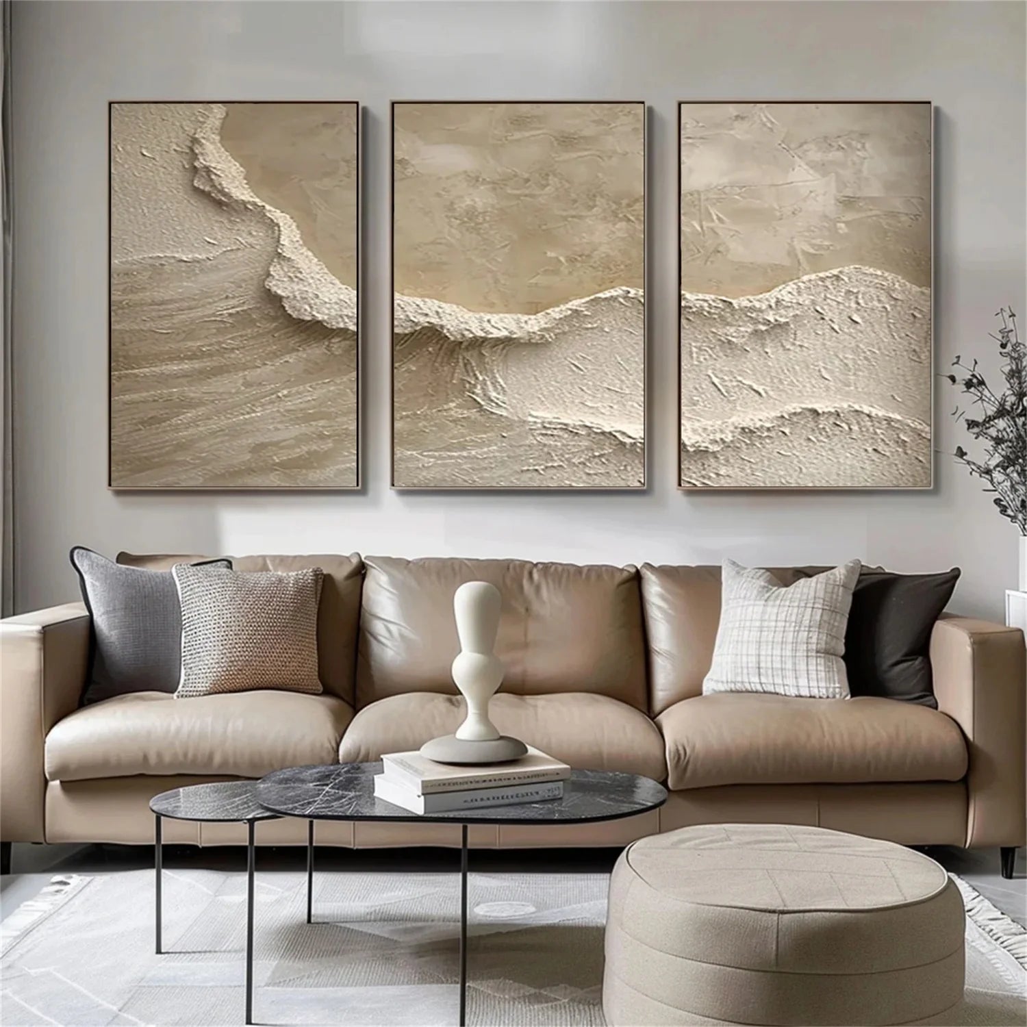 3D Heavy Texture Neutral Oatmeal Triptych CZ0099 - Viral Wall Art